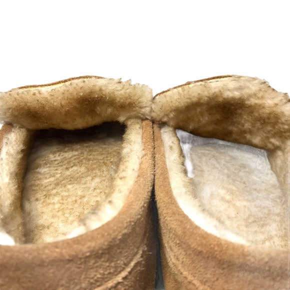 LAMO Chestnut Brown Suede Moccasin Slippers  NO LACINGS Faux Fur Lined US 10 - Picture 9 of 13
